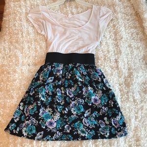 Floral print dress with white top